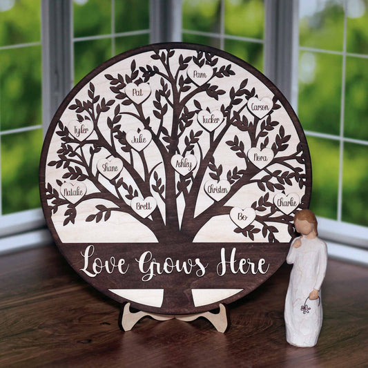 Love Grows Here Family Tree Wood Sign, Mothers Day gift, Birthday Gift, Grandma Gift, Gift for Mom, Grandchildren, Personalized with Names