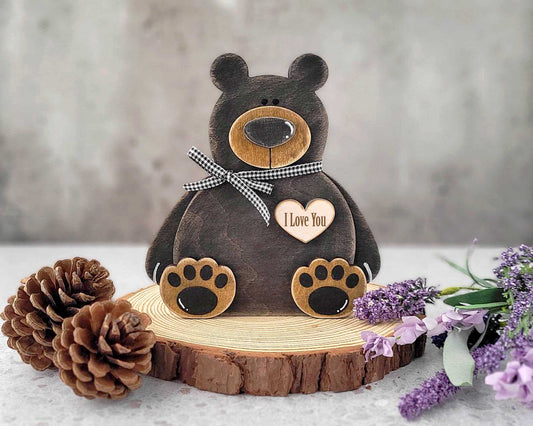 Black Bear Home Decor, Personalized Bear Gift, Baby Shower Gift with Forest Animals or Bear Nursery Room, Cabin Primitive Wood Bear Gift